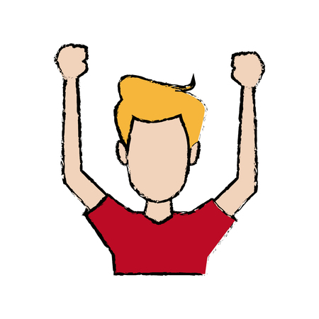 Young man character portrait gesturing funny vector illustrationのイラスト素材