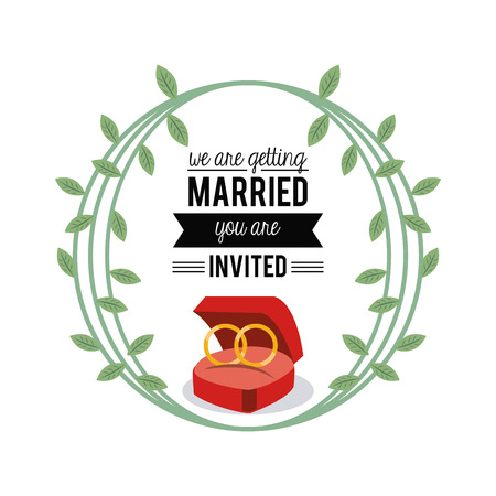 colorful card of invited of we are getting married with wedding rings and nature decoration vector illustrationのイラスト素材