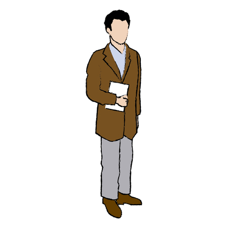 male doctor with lab coat in his office holding a clipboard vector illustrationのイラスト素材