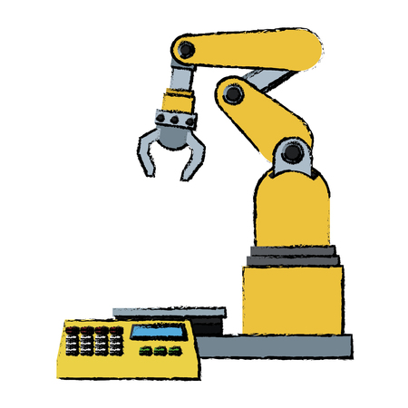 Computer controlled automated manufacturing process industrial robot in packaging line vector illustrationのイラスト素材