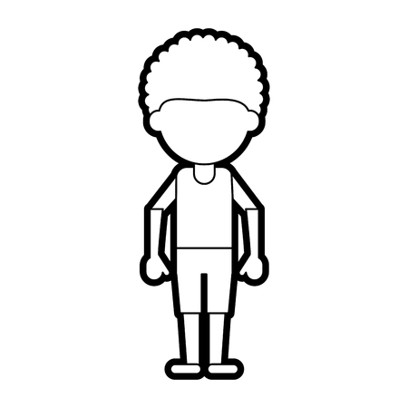 Flat line uncolored standing man over white background vector illustrationのイラスト素材
