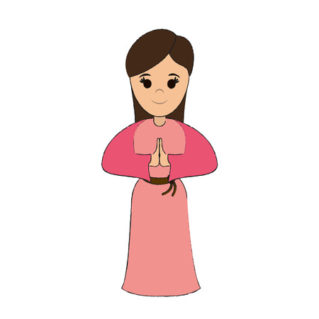 woman praying wearing tunic cute cartoon icon image vector illustration designのイラスト素材