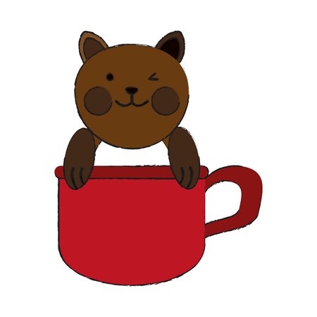Cat inside cup cartoon pet animal icon image vector illustration designのイラスト素材