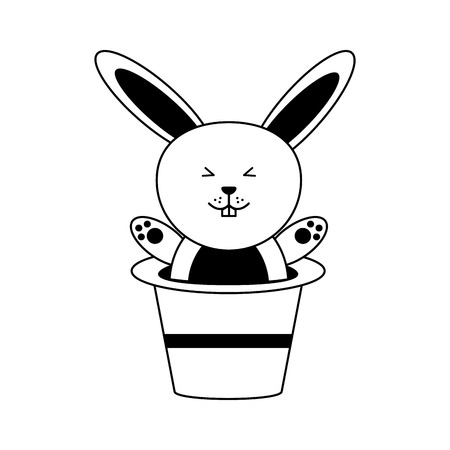 cute rabbit or bunny coming out of magician hat icon image vector illustration design  black lineのイラスト素材