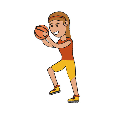 woman playing basketball sport or fitness related icon image vector illustration designのイラスト素材