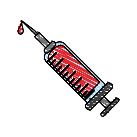 Blood syringe doodle over white background vector illustrationのイラスト素材