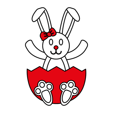 Flat line bunny in egg with a hint of color over white backgroundのイラスト素材