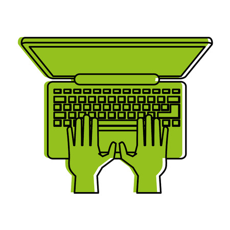 A hands typing on laptop computer topview icon image vector illustration design  one color green.のイラスト素材