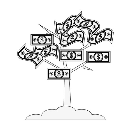 A tree with dollar bill money icon image vector illustration design  black and white.のイラスト素材