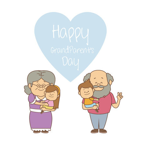 white background with elderly couple with kids happy grandparents day vector illustrationのイラスト素材