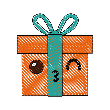 kawaii gift box wrapped ribbon bow decoration vector illustrationのイラスト素材