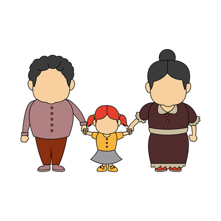 happy grandparents standing with their granddaughter vector illustrationのイラスト素材
