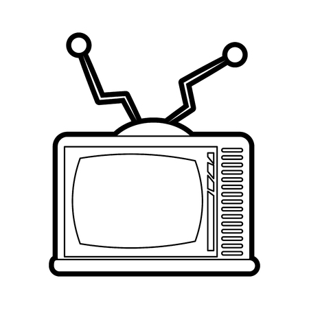 Flat line uncolored tv over white background vector illustrationのイラスト素材