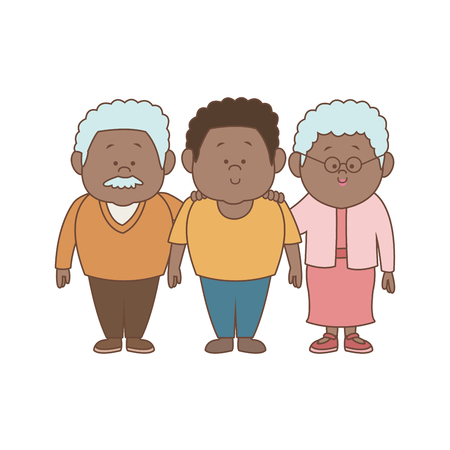 Family cartoon concept represented by grandparents with son icon. Isolated and Colorful illustration.のイラスト素材