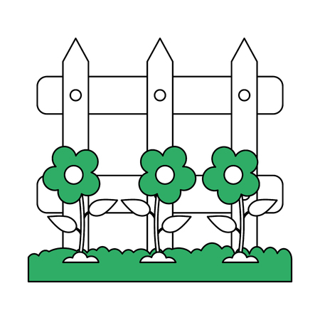 wooden fence with grass and flowers gardening tool icon image vector illustration designのイラスト素材