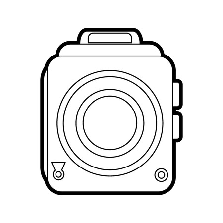 Flat line uncolored vintage camera over white backgroundのイラスト素材