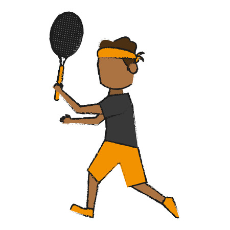 Colorful doodle tennis player over white background vector illustrationのイラスト素材