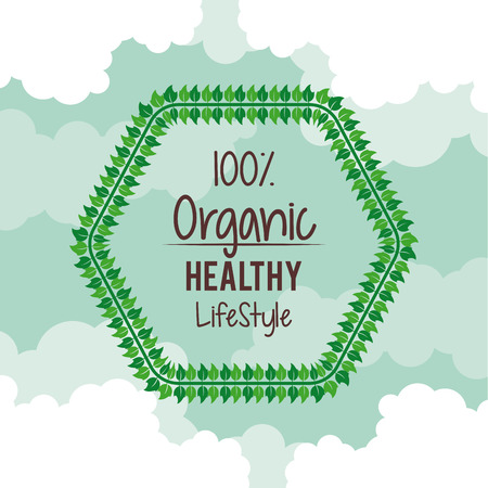 color background with hexagon  of one hundred percent natural healthy lifestyle vector illustrationのイラスト素材