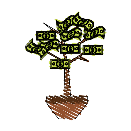 Colorful tree with bills doodle over white background vector illustrationのイラスト素材