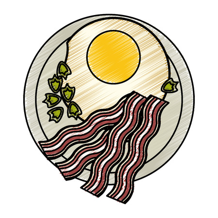 Colorful egg and bacon doodle over white background vector illustrationのイラスト素材