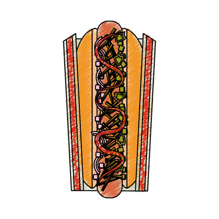 Colorful hot dog doodle over white background vector illustrationのイラスト素材
