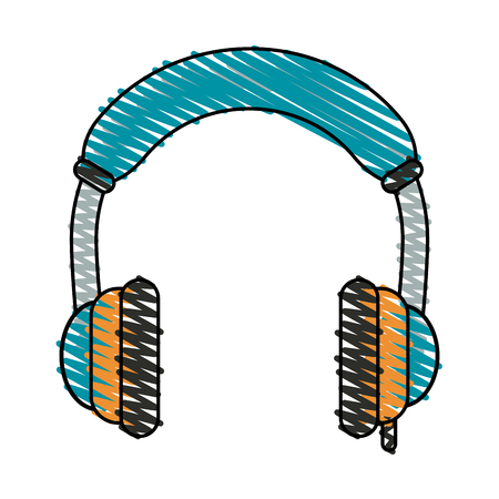 Colorful headphones doodle over white background vector illustrationのイラスト素材