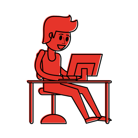 happy man using laptop icon image vector illustration design  red colorのイラスト素材