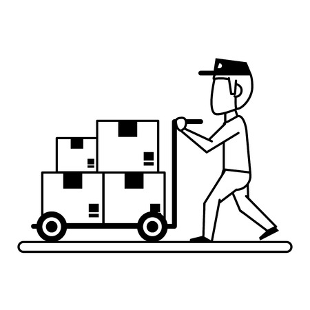 mailman with package icon image vector illustration design  black and whiteのイラスト素材