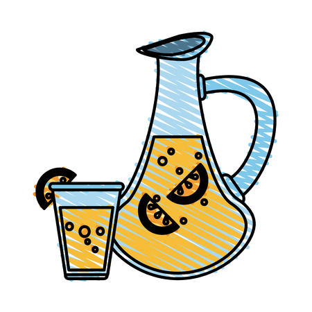 Colorful lemonade jug and glass doodle over white background vector illustrationのイラスト素材