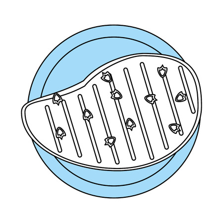Flat line monocromatic grilled meat over white background vector illustrationのイラスト素材