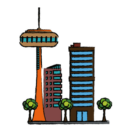 buildings urban business or residence and tree nature vector illustrationのイラスト素材