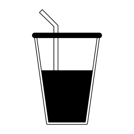 glass cup with water and straw icon image vector illustration design  black and whiteのイラスト素材