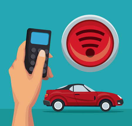 color background of sport convertible car and remote control with button wireless vector illustrationのイラスト素材