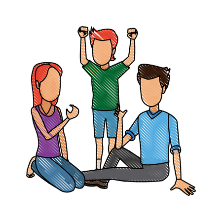family eating daddy mom and their kid sitting lunch together vector illustrationのイラスト素材