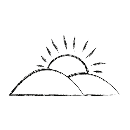 sun field green grass landscape image vector illustrationwicker basket camping cartoon icon symbol empty vector illustrationのイラスト素材