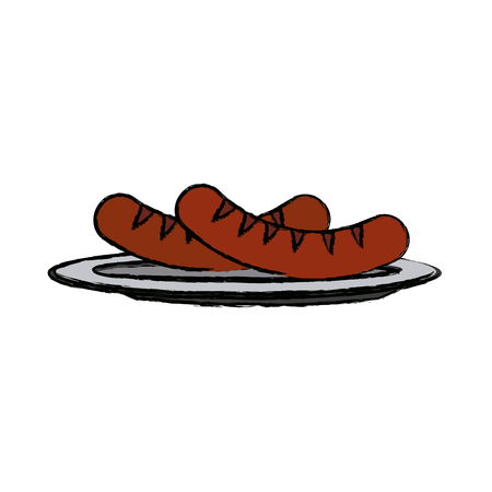 grilled sausage on plate fast food vector illustrationのイラスト素材