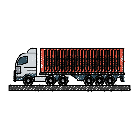 Colorful  cargo truck doodle over white background vector illustrationのイラスト素材