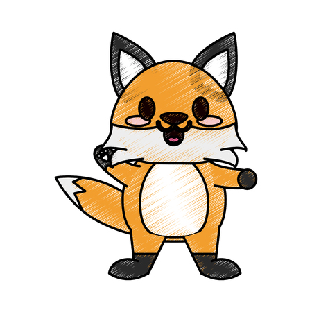 Colorful fox doodle over white background vector illustrationのイラスト素材