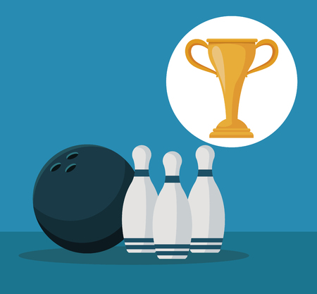 color background with elements bowling ball and pins with circular frame cup trophy vector illustrationのイラスト素材