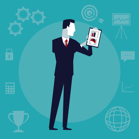 color background with executive man with table pad with graphics vector illustrationのイラスト素材