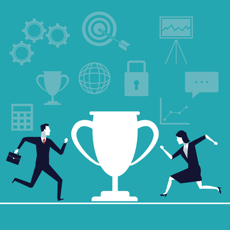 color background with executive people running to cup trophy vector illustrationのイラスト素材