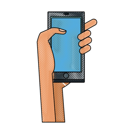 hand with smartphone application technology device vector illustrationのイラスト素材