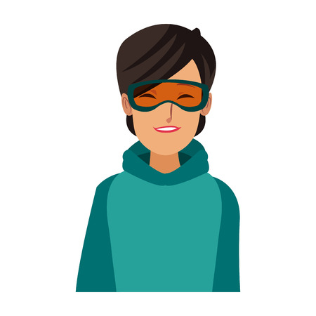 Portrait young woman wearing clothes warm winter vector illustration.のイラスト素材