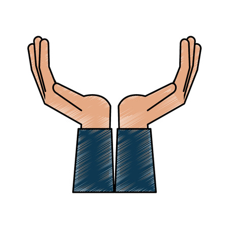 open hands facing up icon image vector illustration design  hand colored styleのイラスト素材