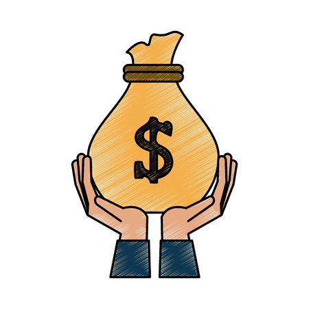 bag of money icon image vector illustration design  hand colored styleのイラスト素材