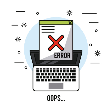 white background with laptop in top view and window message error oops vector illustrationのイラスト素材