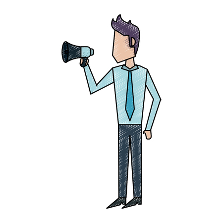Colorful businessman with megaphone doodle over white background vector illustrationのイラスト素材