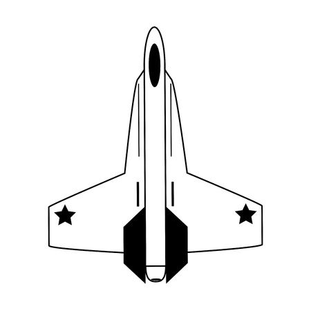 fighter jet airplane icon image vector illustration design  black and whiteのイラスト素材