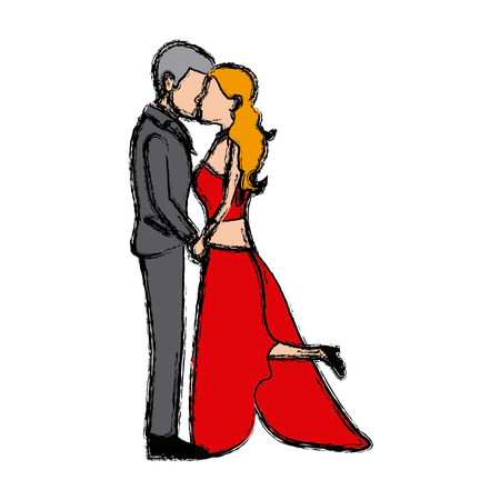 romantic couple wedding woman and man kissing vector illustrationのイラスト素材