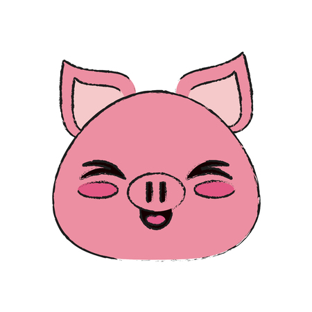 Colorful pig doodle over white background vector illustrationのイラスト素材